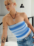 Blue striped strapless tube top