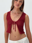 Knit top V-neckline, tie fastening at bust