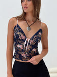 Floral crop top Elasticated shoulder straps, v-neckline, bow detail at bust