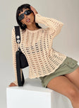 Beige sweater Crochet material Good stretch