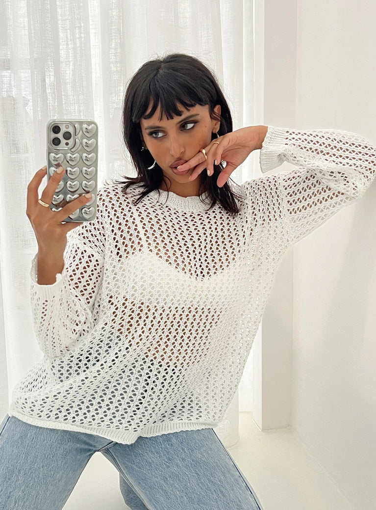 White Jumper Crochet material Drop shoulder  Good stretch