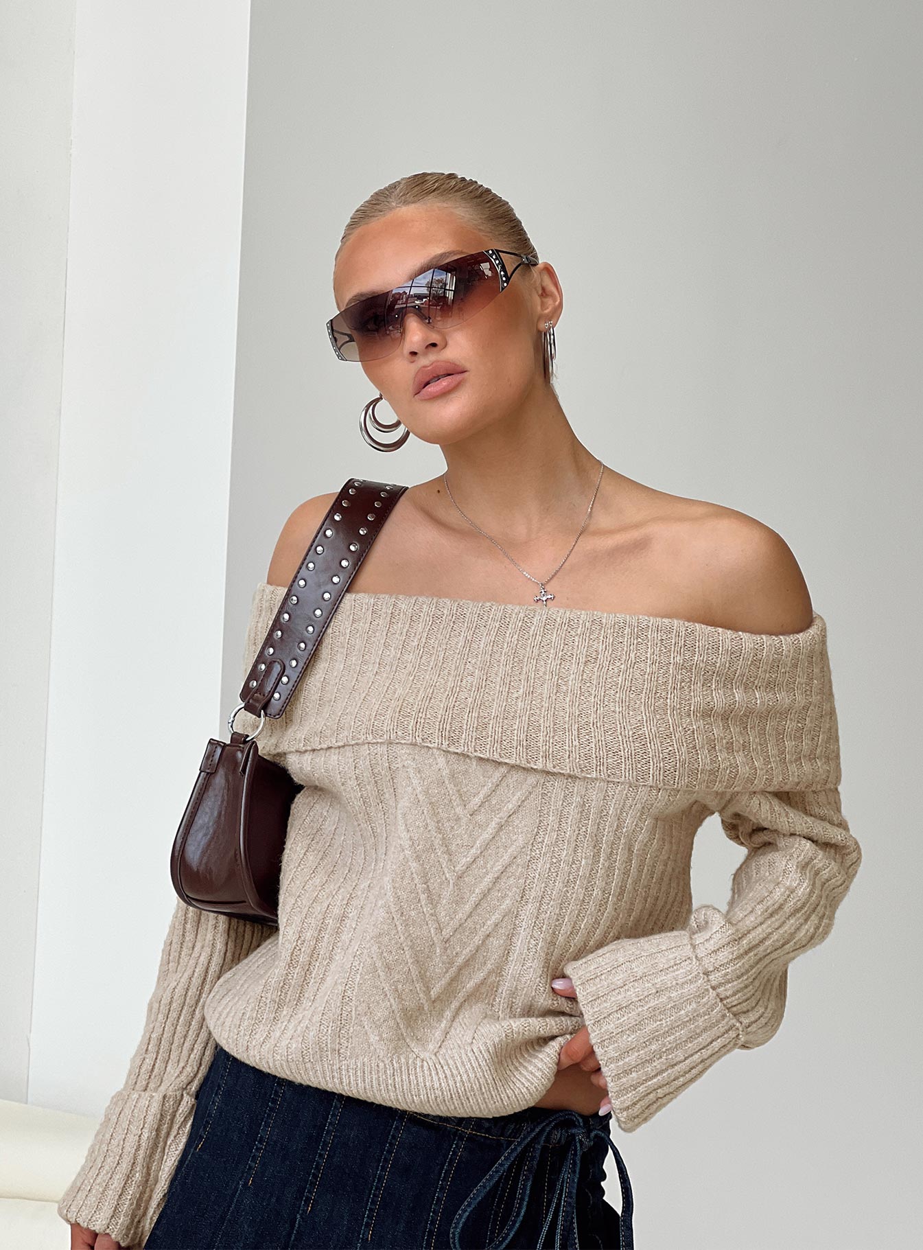 Beige off the shoulder jumper new arrivals