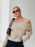 Sweater Knit material Off the shoulder design Folded neckline Fixed rolled cuff Good stretch