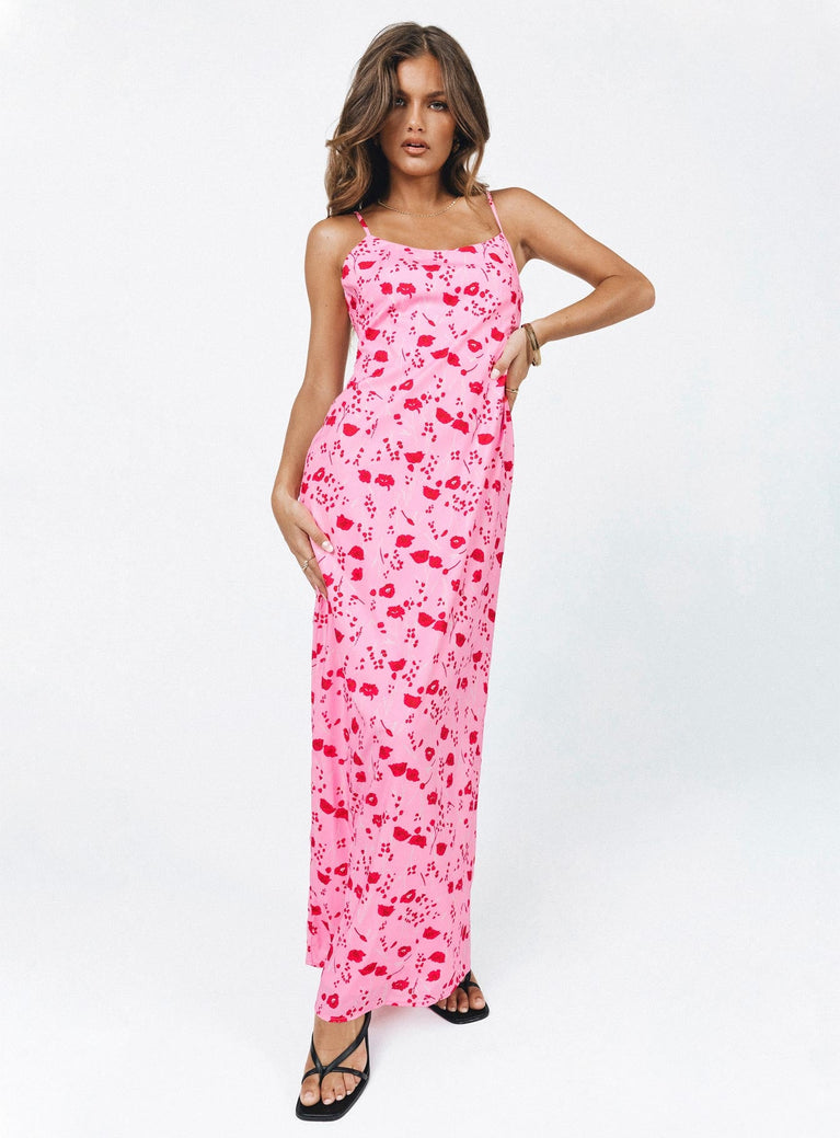 Maxi dress Floral print Adjustable shoulder straps   Scoop back Invisible zip fastening at back  Non-stretch Fully lined 