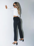 Pants Pinstripe print Low waist Belt looped waist Zip & button fastening Flared leg Twin faux back pockets