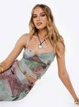 Floral print cami top, mesh material Adjustable shoulder straps Good stretch, mesh lined bust