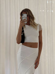 White crop top Sheer mesh material  Diagonal stitching  Good stretch 