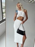 Matching set Ribbed material Crop tank top High waisted midi skirt Elasticated waistband High side slit 