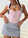 Bodysuit Fixed shoulder straps, pinched bust, high cut leg, cheeky style bottom, press clip fastening