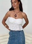 Strapless lace top Elasticated band at bust, pinched detail Good stretch, lined bust