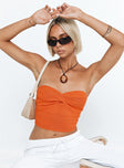 Tube top Knit material Inner silicone strip at bust Twist detail at front Good stretch Unlined 