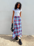 Maxi skirt Plaid print Handkerchief style skirt Invisible zip fastening at side Slight stretch Unlined  