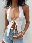 Top Soft knit material Halter style Tie fastening at front & back