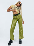 Pants 100% PU Faux leather material  Zip & button fastening  Belt looped waist  Classic five pocket design  Straight leg 