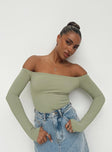 Sage long sleeve top Off the shoulder design Good stretch Unlined 