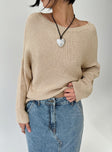 Knit sweater, relaxed fit Wide neckline, drop shoulder, split at side hem