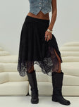 Lace midi skirt, mid-rise  Elastic waistband, asymmetric hem Good stretch, fully lined