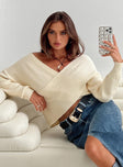 Sweater Knit material Wrap design Off shoulder design Good stretch