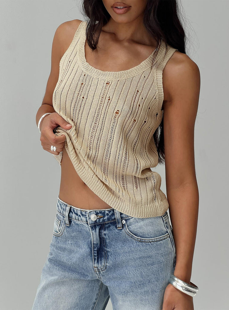 Wategoes Knit Top Beige