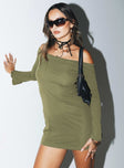 Long sleeve mini dress Folded neckline Off-the-shoulder design Good stretch Lined body