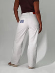 White jeans Cotton High rise White denim Belt looped waist Zip and button fastening Four pocket design Embroidered graphic at back Wide leg