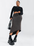 Midi skirt Sparkle material Asymmetrical lettuce edge hem Good stretch Partially lined