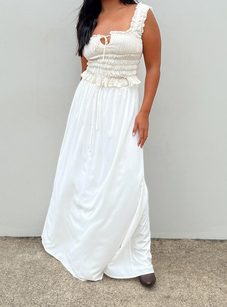 White maxi skirt Thick elasticated waistband with drawstring