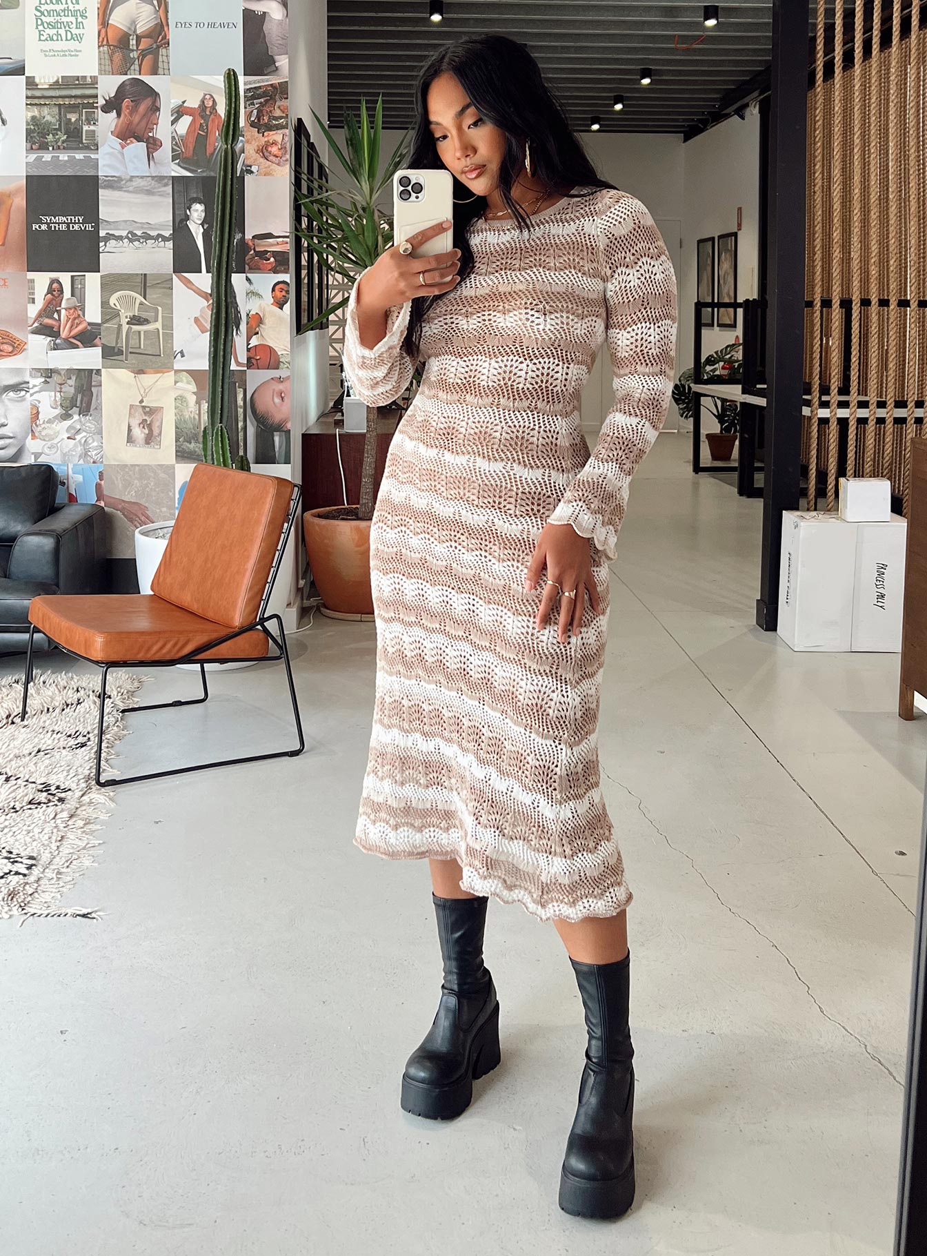 Long sleeve knit sales midi dress