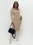 Long sleeve midi dress Soft knit material  Sweetheart neckline 