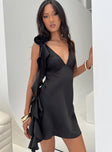 Mini dress  V-neckline, Rose frill detail-detachable, fixed tie Invisible zip fastening at side 