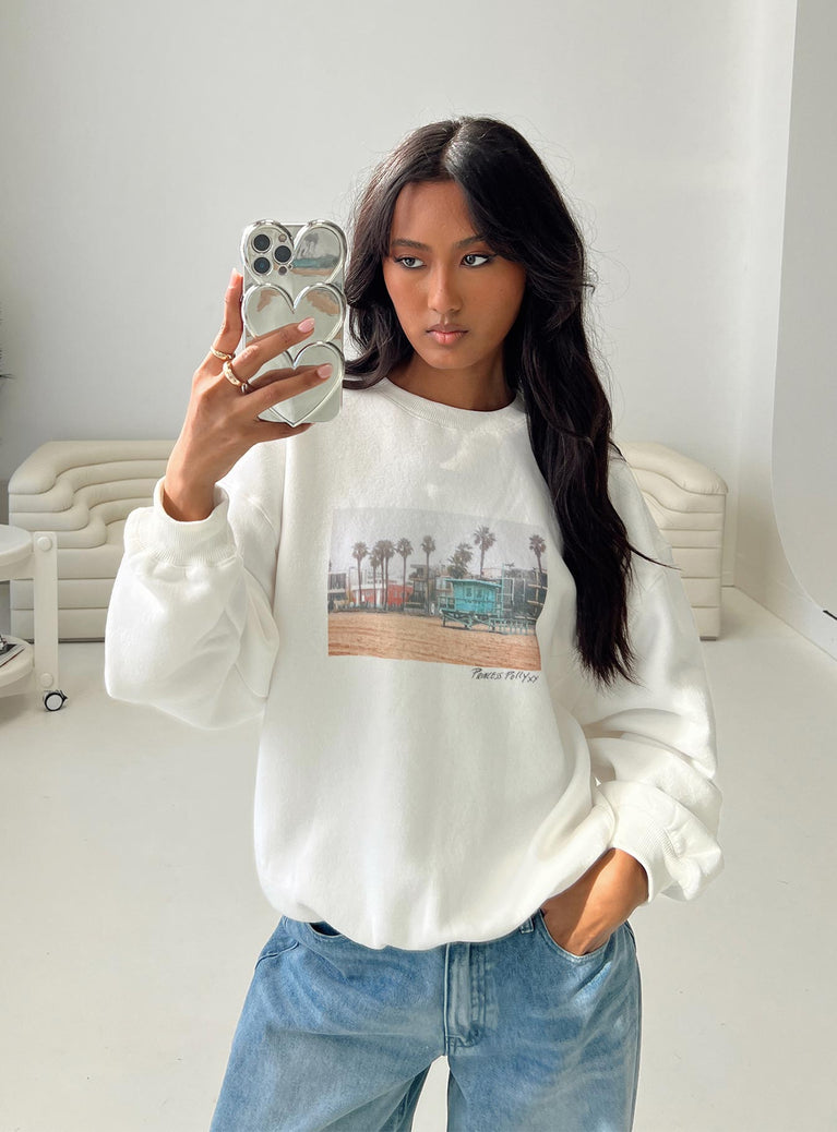 Cali Beach Crew Neck Sweatshirt White Princess Polly  Cropped 