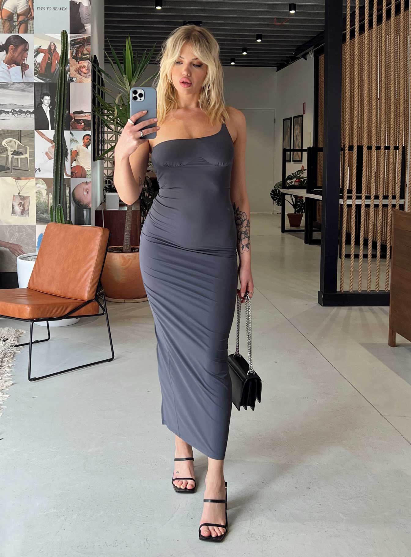 Grey one outlet shoulder maxi dress