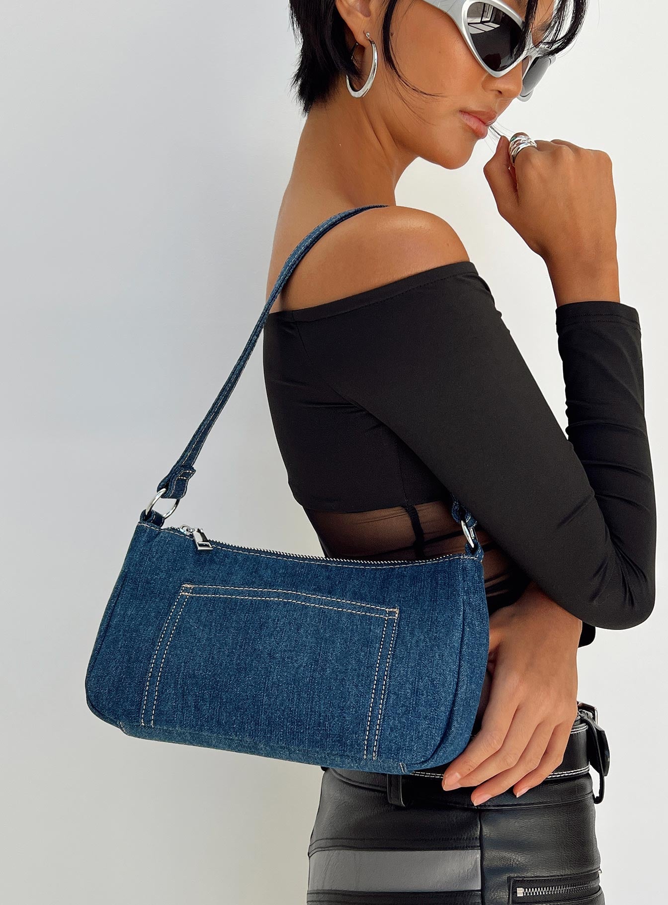 Denim shoulder bag clearance