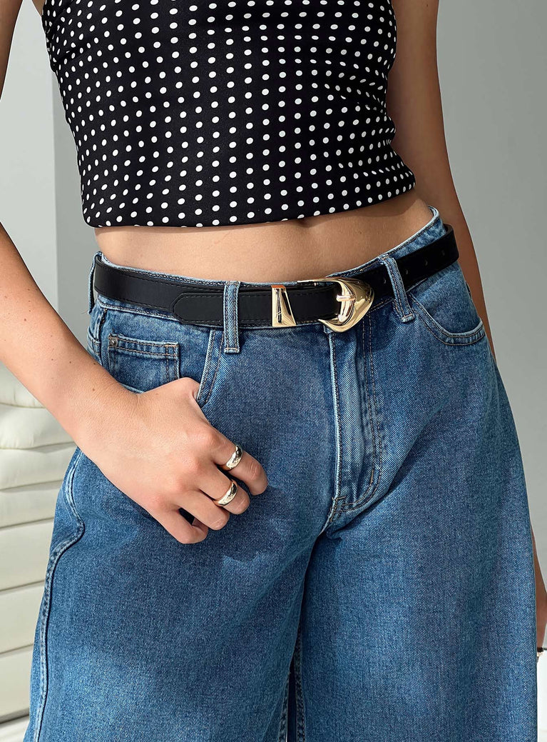 Black Belt Faux leather, gold-toned buckle