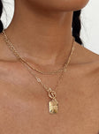 Gold-toned necklace Two fixed chains - these cannot be worn separately, drop charms, lobster clasp fastening