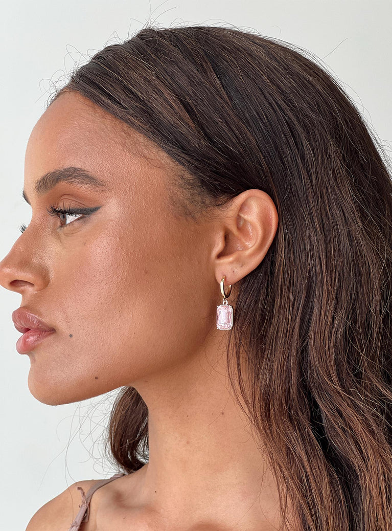 Gold-toned earrings Gemstone detail, hoop fastening