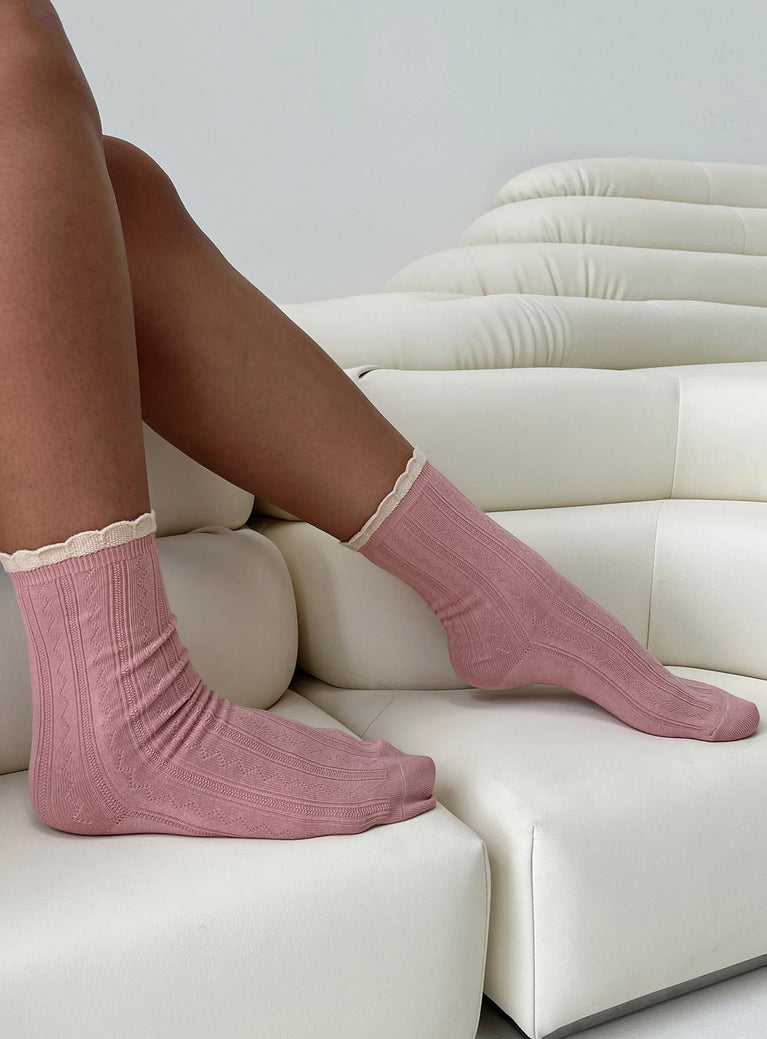 Pink socks Crew length  Frilled edge  Good stretch OSFM