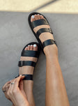 Sandals Faux leather material  Buckle fastenings Rounded toe  Platform base  Treaded sole