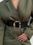 Belt Faux leather material Elasticated back Gold-toned buckle