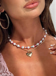 Gold-toned necklace Bead detail, heart pendant, two fixed chins - these cannot be worn separately, lobster clasp fastening