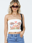 Tube top Graphic print Slightly sheer Inner silicone strip at bust