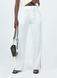 Pants Hook & zip front fastening  Elasticated waistband  Twin hip pockets  Faux back pockets  Slit at hem Straight leg 