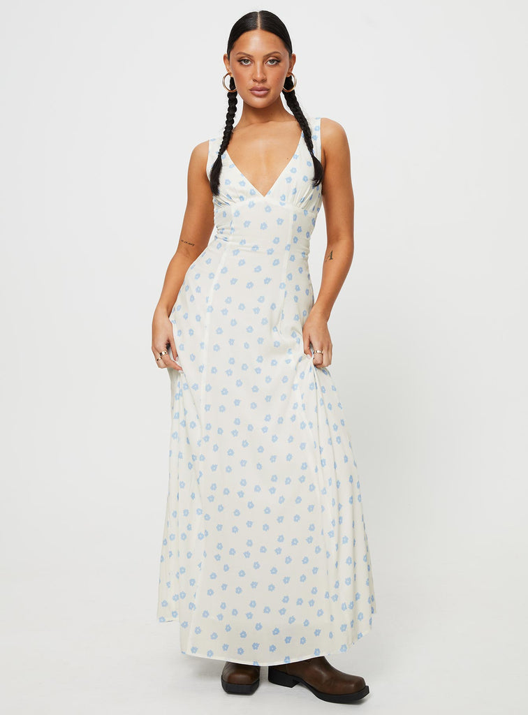 Florette Open Back Maxi Dress Cream Multi