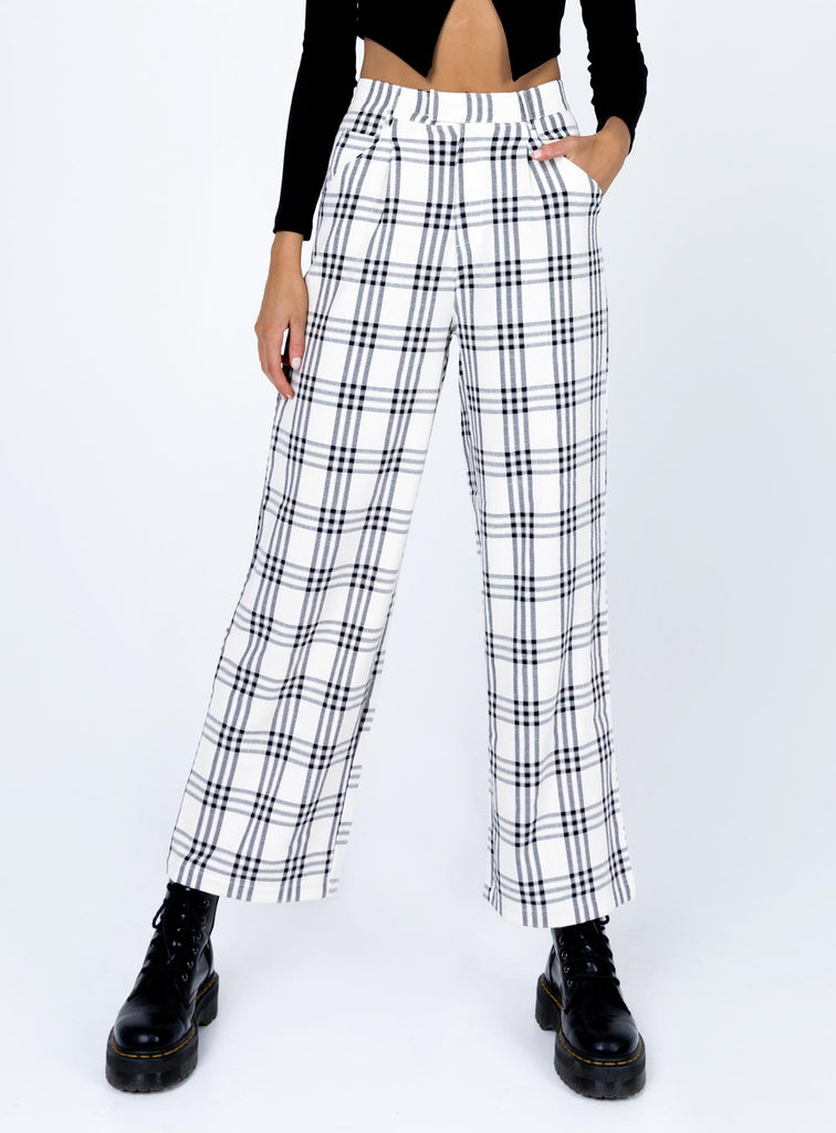 Declan Checked Wide Leg Pants White