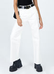 White jeans High waisted  Zip & button fastening  Classic five-pocket design  Belt looped waist  Wide leg  Frayed hem 