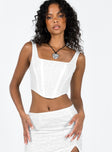 Bustier top Anglaise material Square neckline Boning through front Invisible zip fastening at side Non-stretch Fully lined 