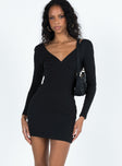 Black long sleeve mini dress V neckline Scooped back Good stretch Mesh lined