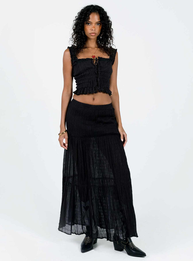 Maxi skirt Pleated material Elasticated waistband Good stretch Partially lined