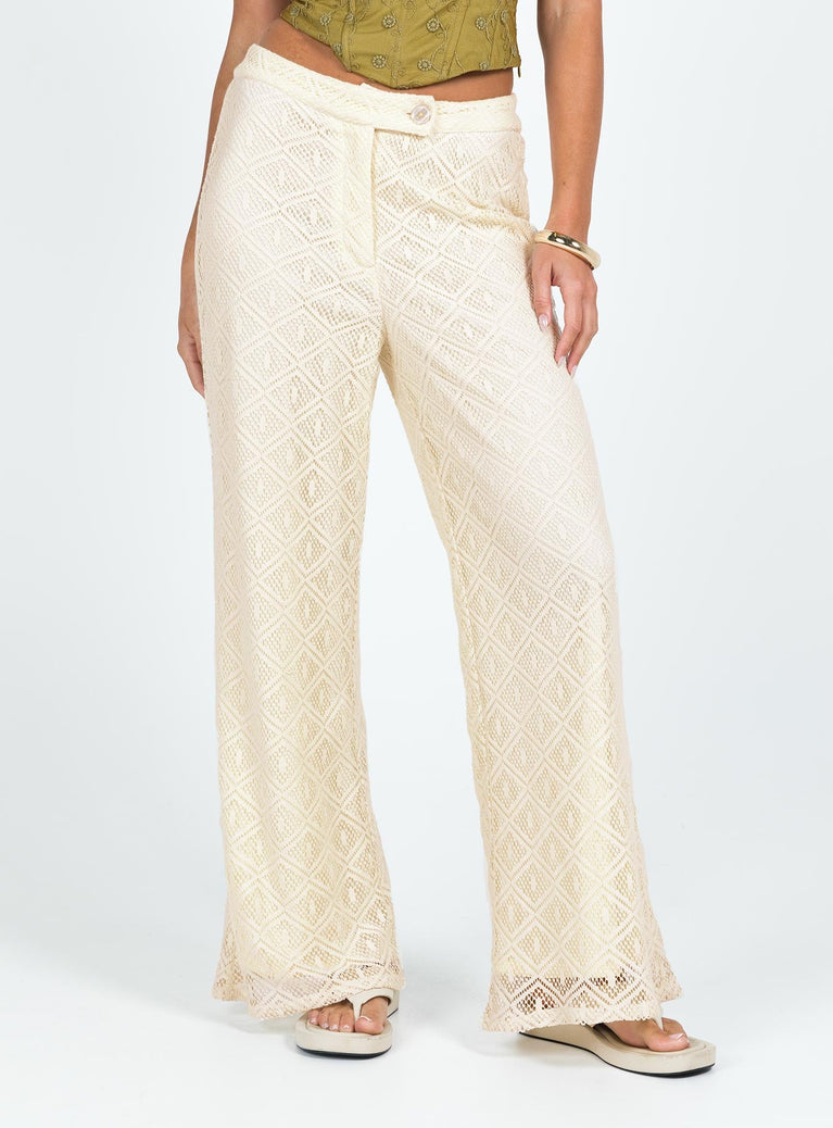 Pants Knit material High rise Zip and button fastening  Elasticated waistband at back Wide leg 