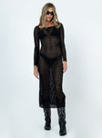 Long sleeve maxi dress Sheer knit material Square neckline